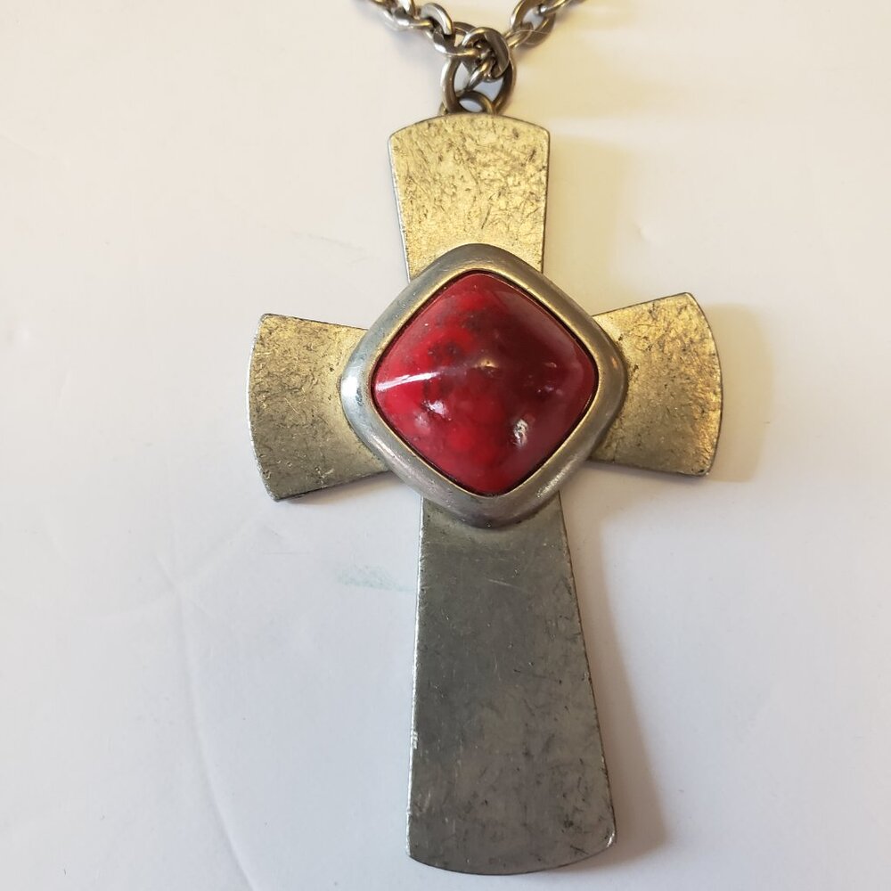 Rare modernist cross in glass and pewter by Jergen Jensen, Denmark